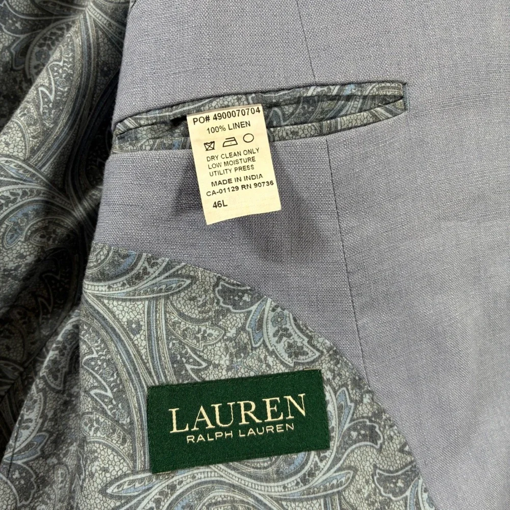 Lauren Ralph Lauren  100% Linen Blazer 46L Light Blue Paisley Lined Sport Coat